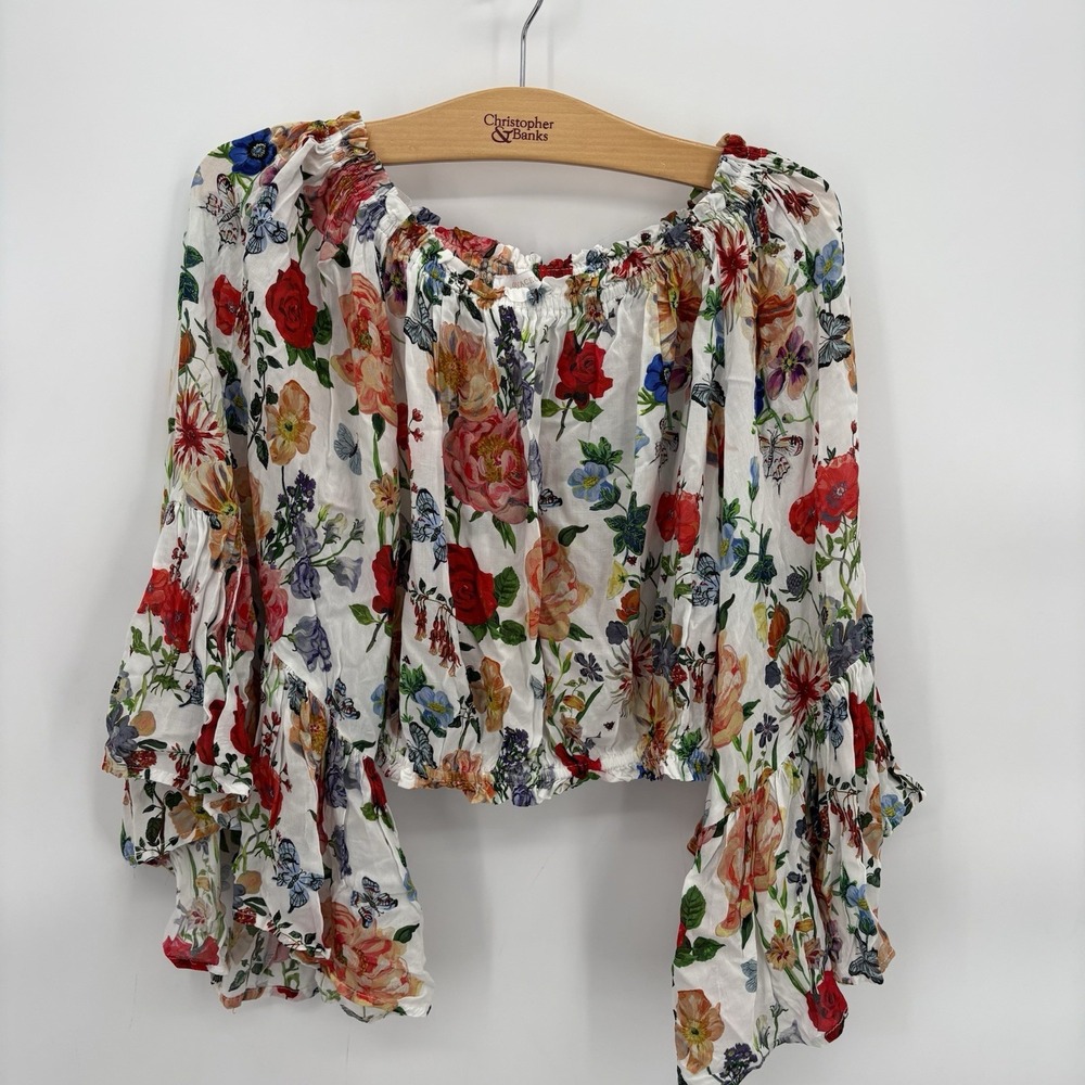 Floral Cropped Bell Sleave Blouse Womans Size Small #1X‎